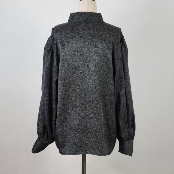 OSCAR DE LA RENTA mini dot print button down blouse black Sz 12 - Picture 5 of 8